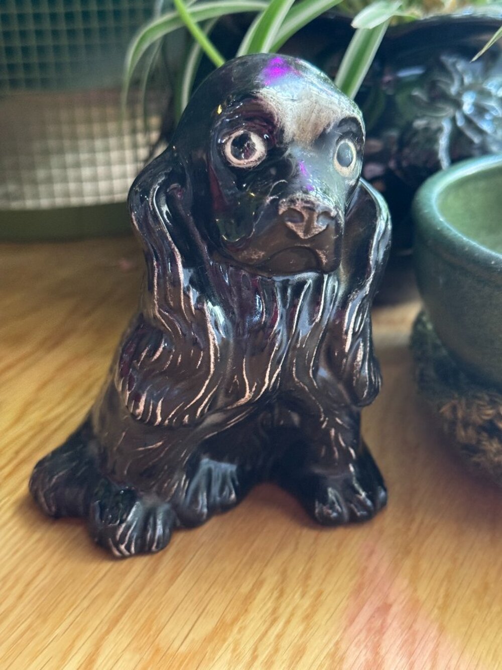 Black Cocker Spaniel Ceramic Figurine, Vintage Circa 1970s